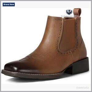 Men's Western Chelsea Cowboy Boots Square Toe Slip On Ankle Boots